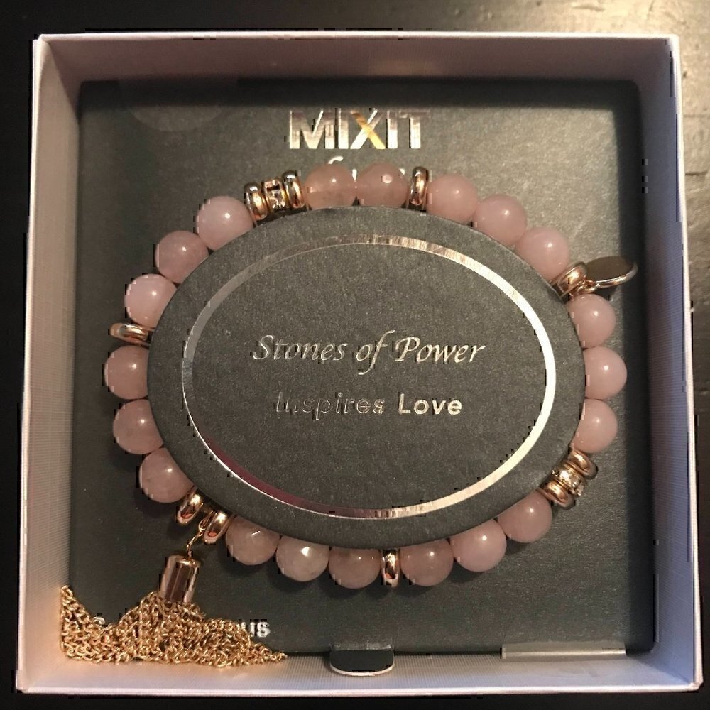 NWT Pink Stones of Power Inspires Love Gold Tassel Bracelet